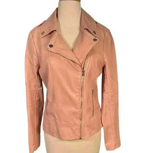 NWOT Guess Faux Leather Asymmetrical Moto Jacket Size Medium Pink